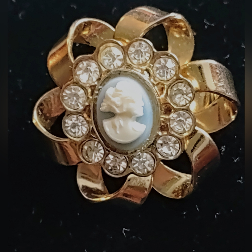 Blue Cameo on Gold Loop Collar Pin